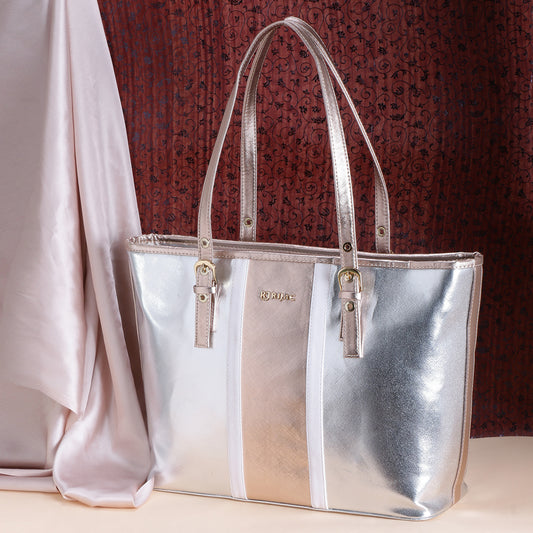 SILVER TAN LUSTROUS DUALTONE SHOULDER BAG