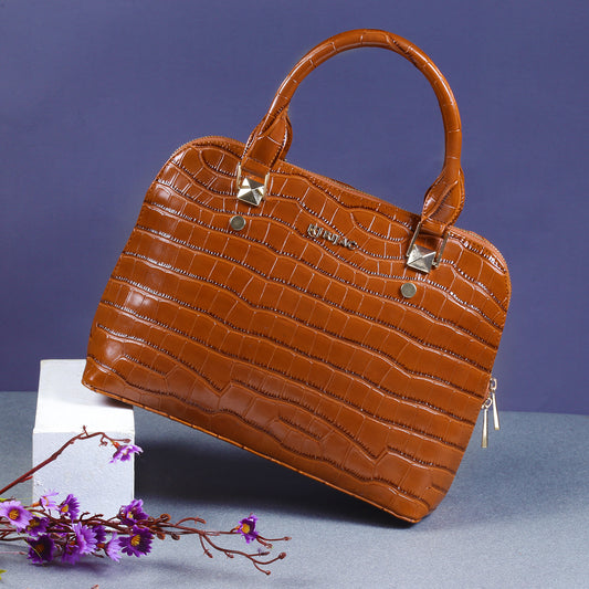 TAN SAFFRON CRESCENT WORK HANDBAG