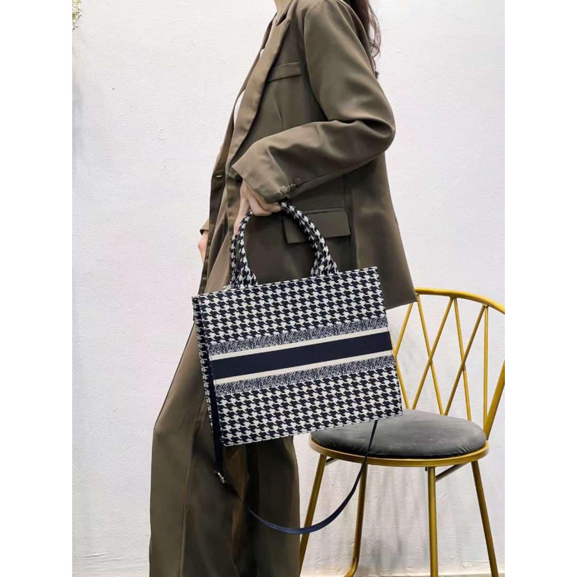 Black Checks Ovi Canvas Tote Bag