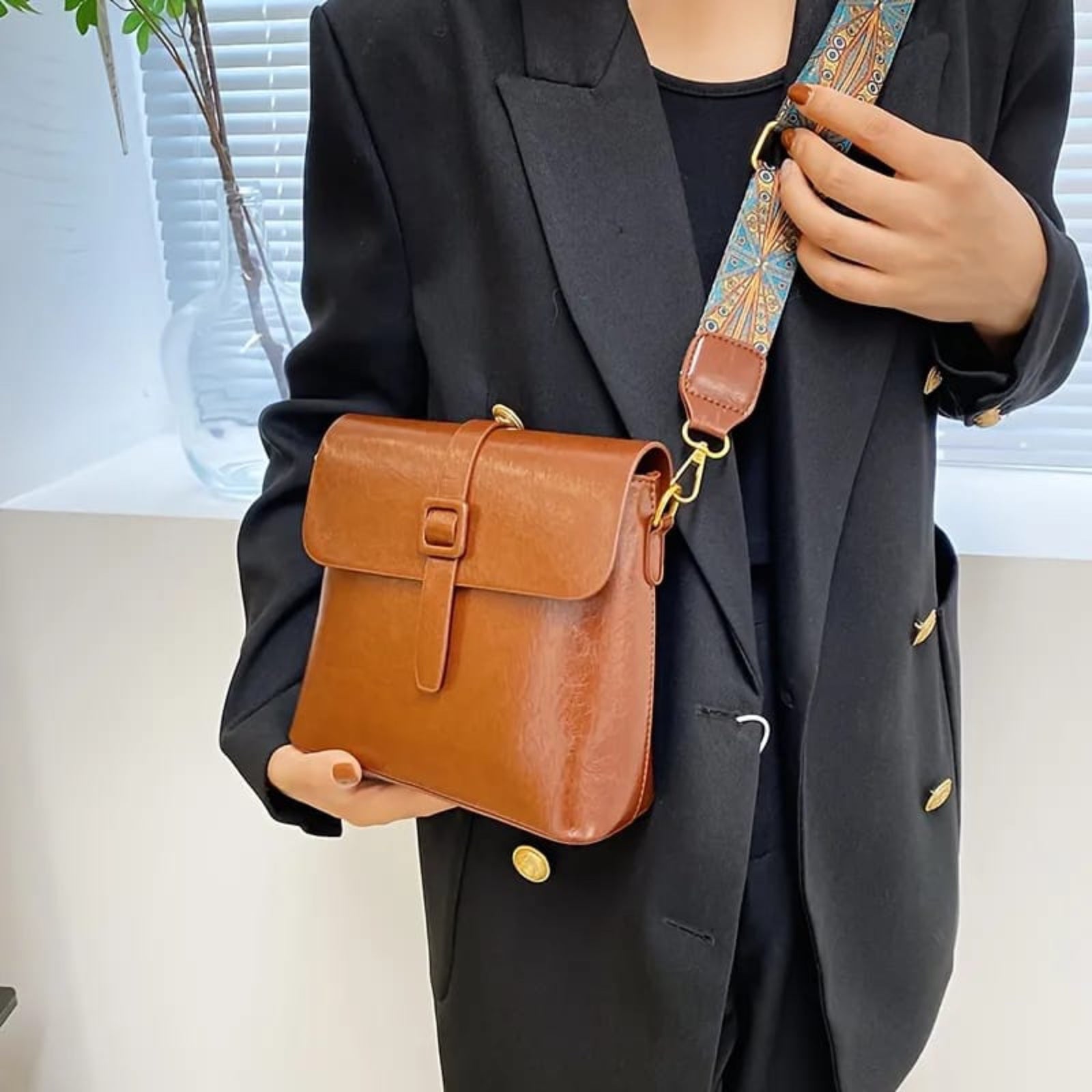 Tan Elegantly Flap Sling Bag