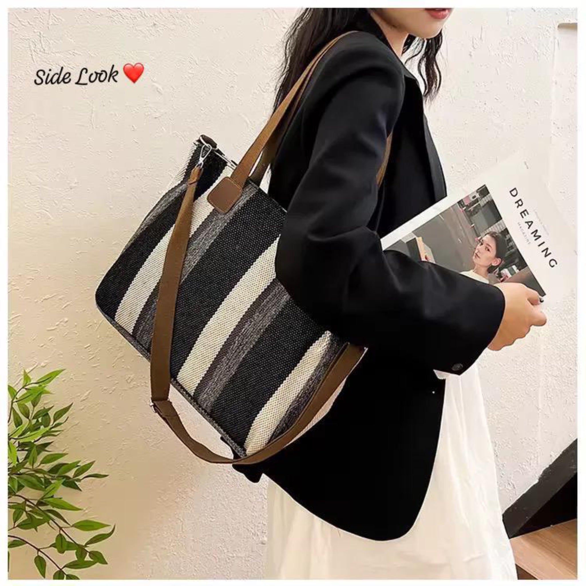 Black Mira Canvas Tote Bag