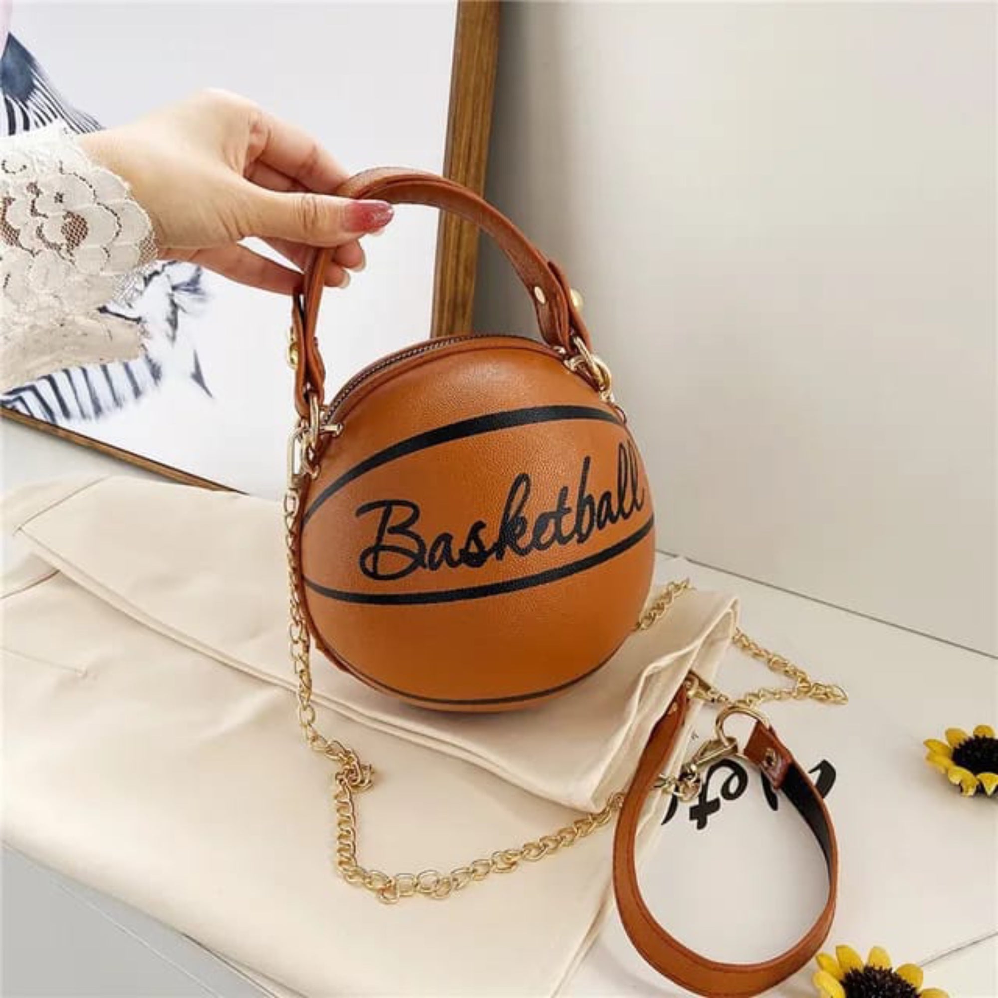 Tan Basketball Sling Bag