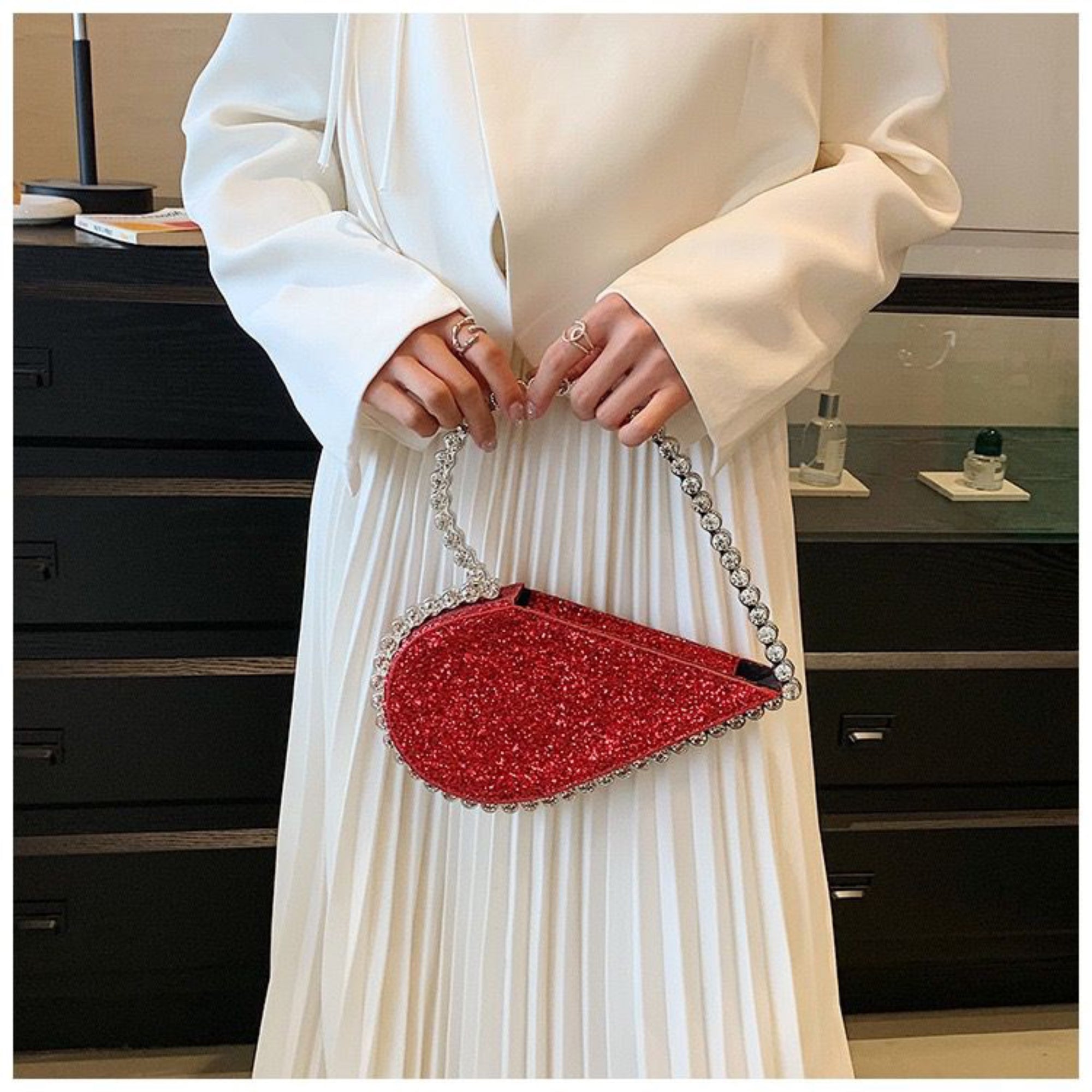 Red Novi Heart Shape Clutch (With Box)