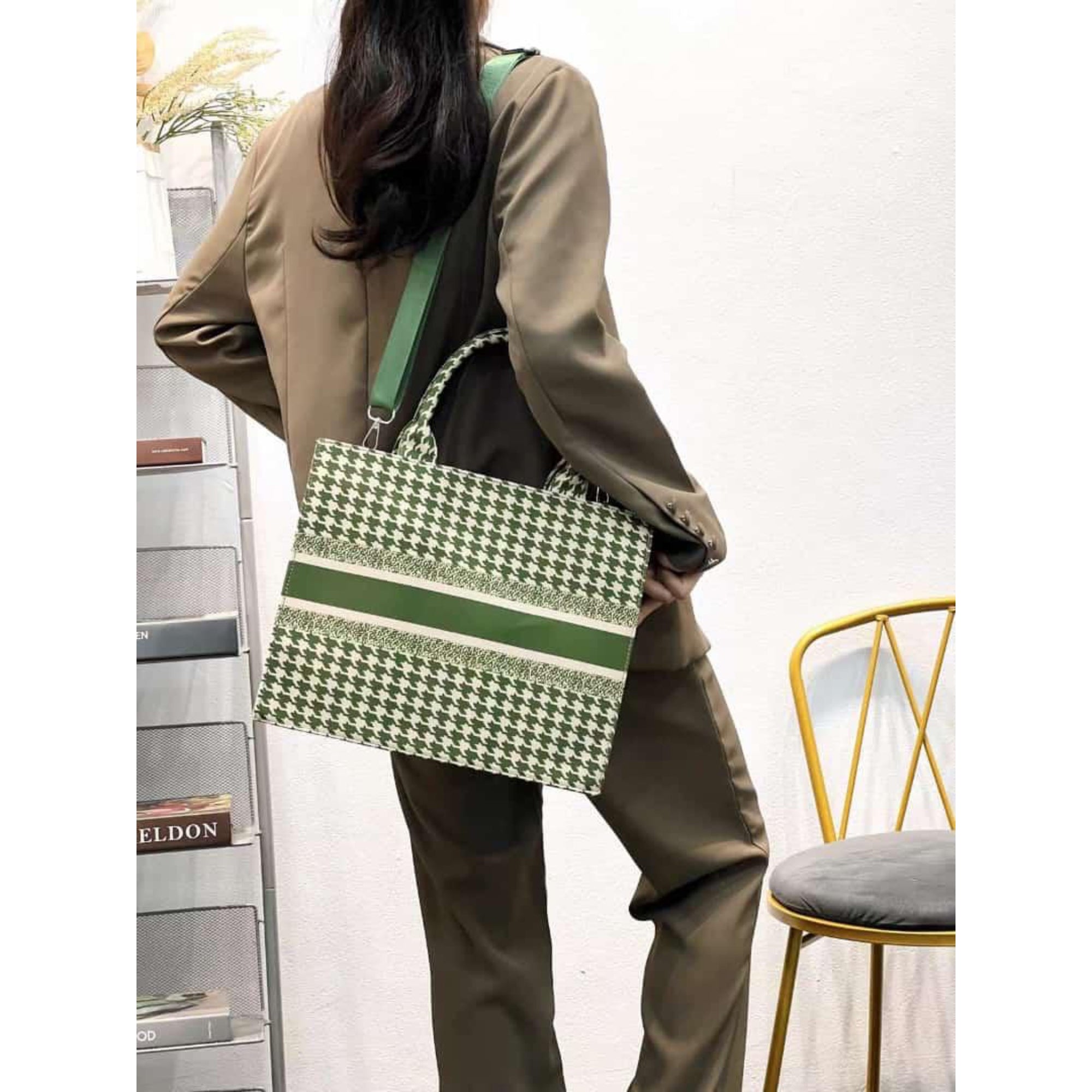 Green Checks Ovi Canvas Tote Bag