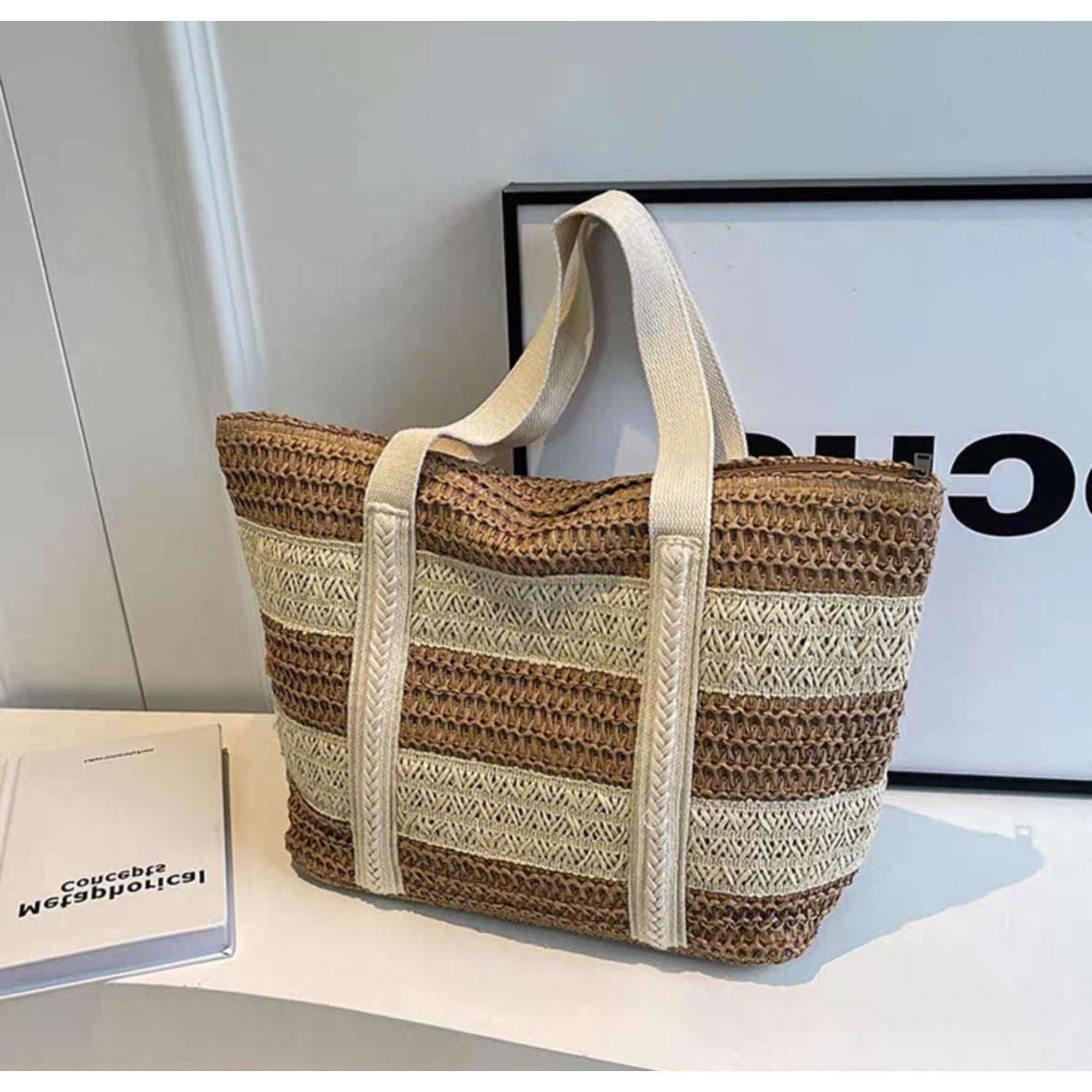 Beige Inka Jute Tote Bag