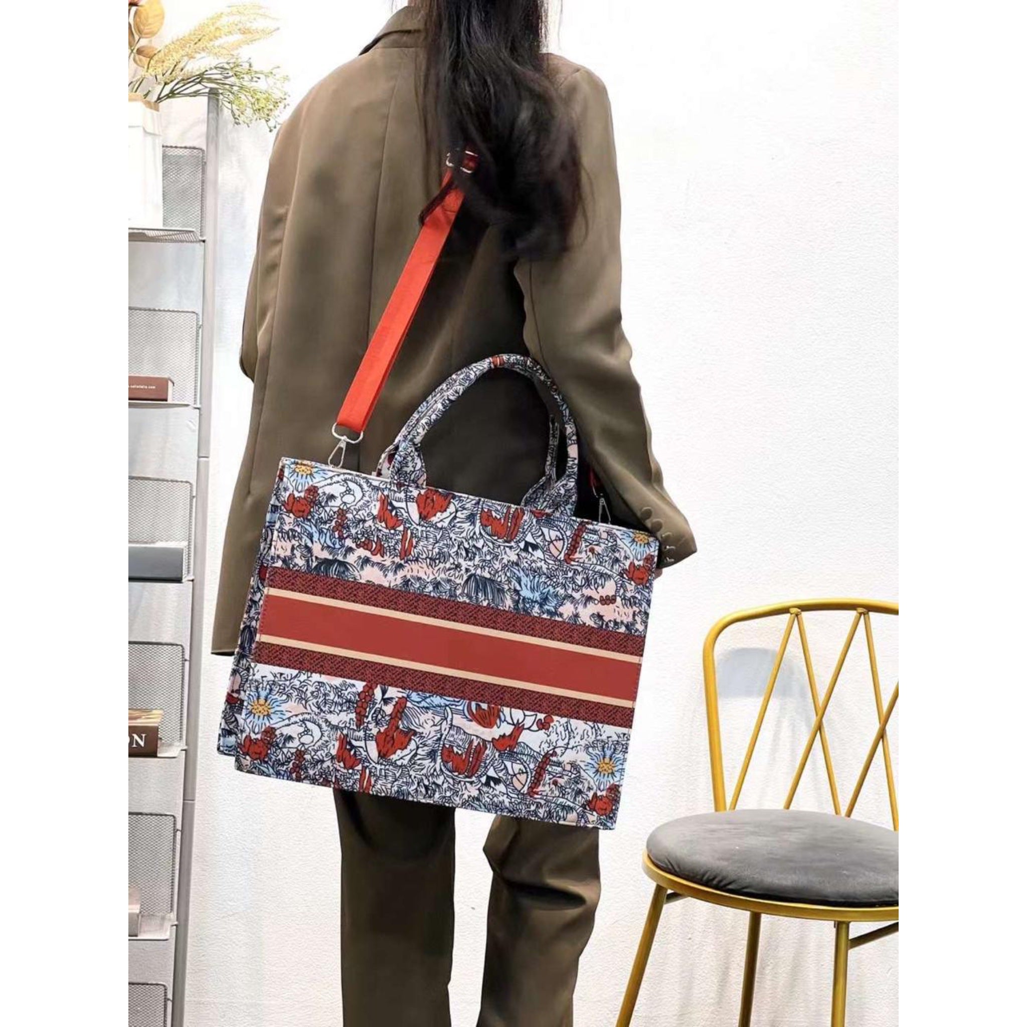 Orange Print Ovi Canvas Tote Bag