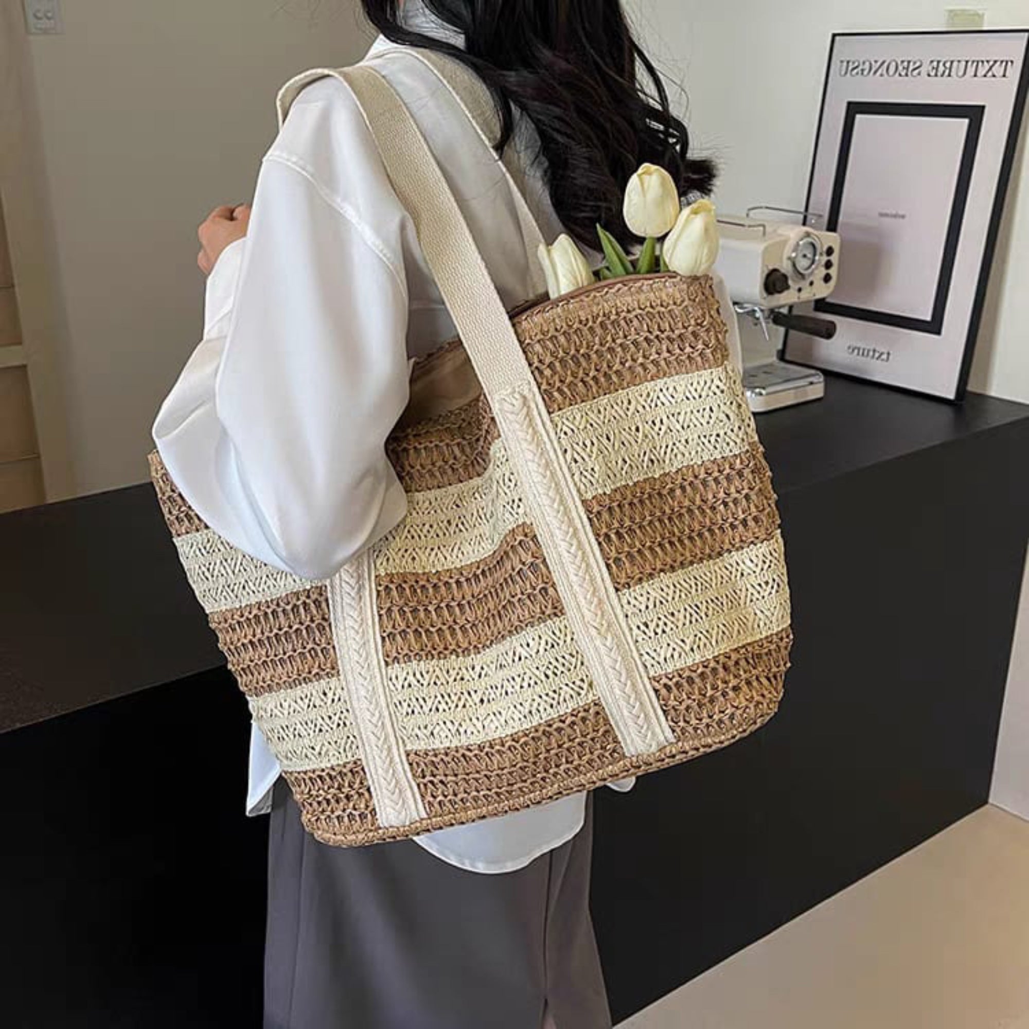 Beige Inka Jute Tote Bag