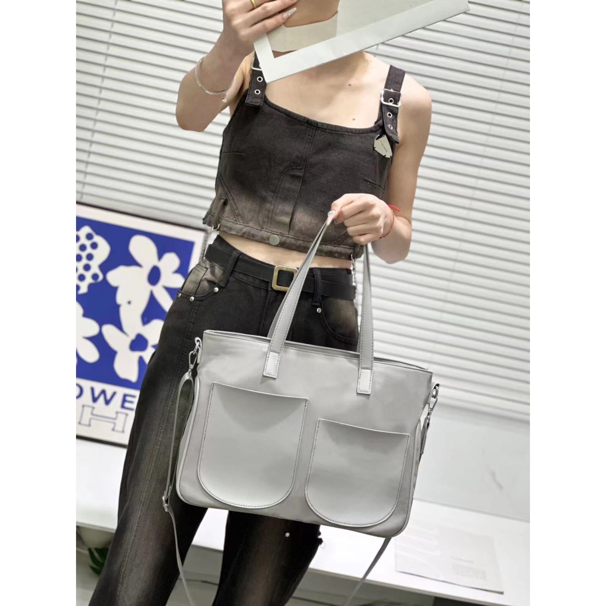 Bolso de mano de sari gris